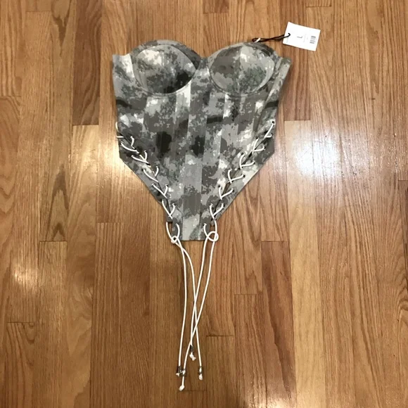 Camo Bustier with Lace-Up Detail - Picture 1 of 7